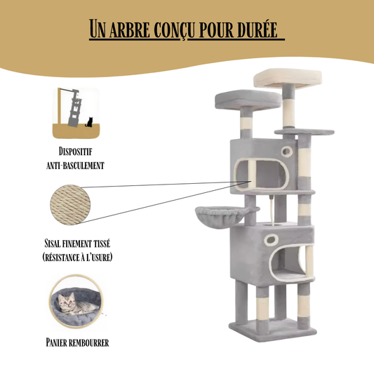 Arbre à Chat - VertiCat -159 cm Multi-Niveaux / Grottes et Plateformes