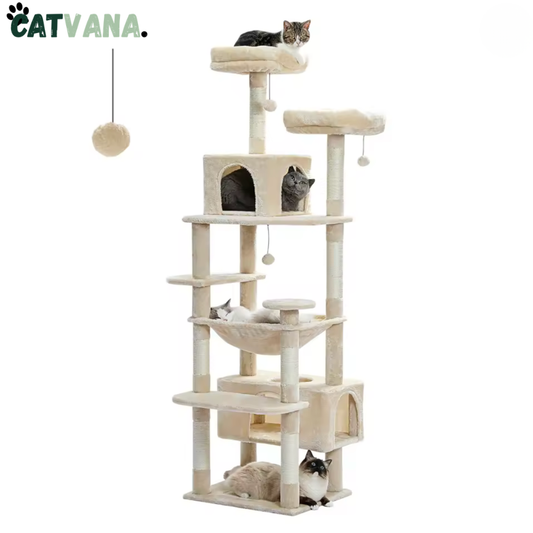 Arbre à Chat - CatLoft - 182 cm Multi-Niveaux avec Condo, Hamac et Poteaux en Sisal