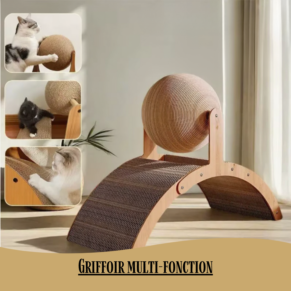 Griffoir à boule 2 en 1 bois et sisal pour chat
