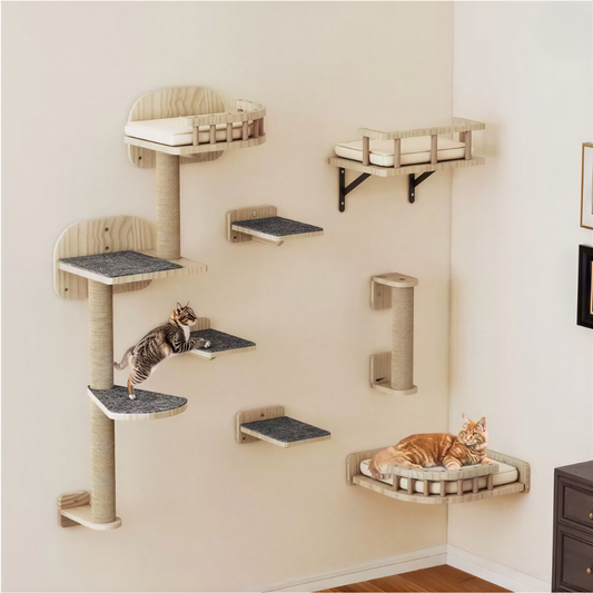 Arbre à chat mural Canyon – Ensemble 7 pièces en bois – GrandFelin