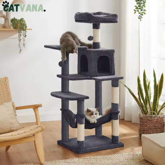 Arbre à Chat - CatApex -143 cm avec Niche, Hamac et Plateforme Rembourrée