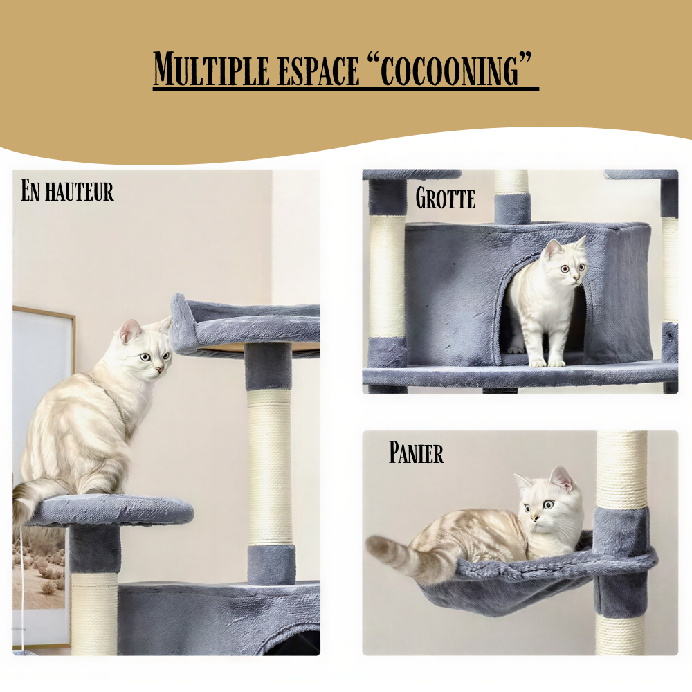 Arbre à chat TreeCat 200 cm multi-niveaux, grottes et hamacs