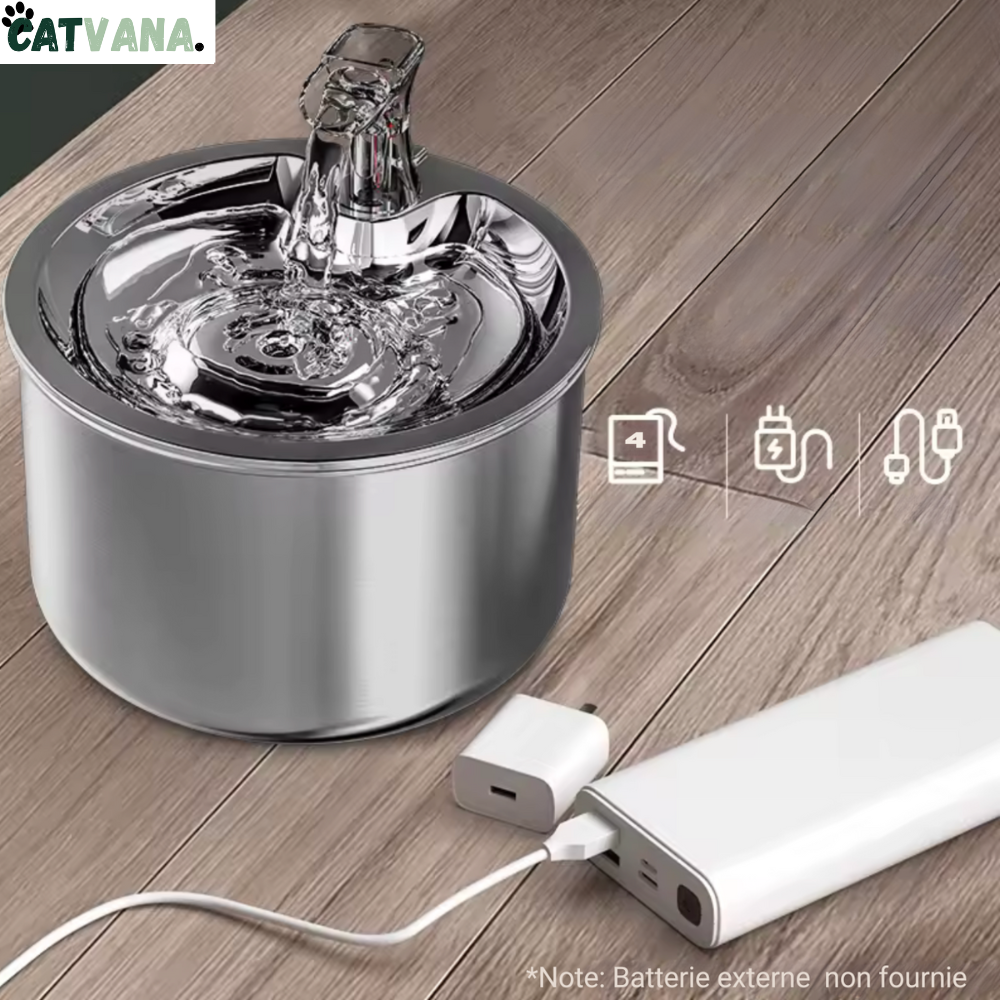 Fontaine à Eau pour Chat HydraLite 2L Inox Filtration Multicouche