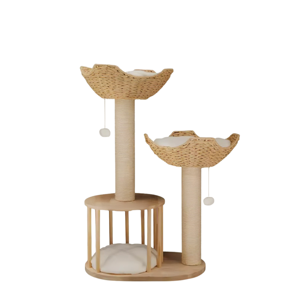 Arbre à chat AuraCat 99 cm, paniers tressés et poteaux en sisal