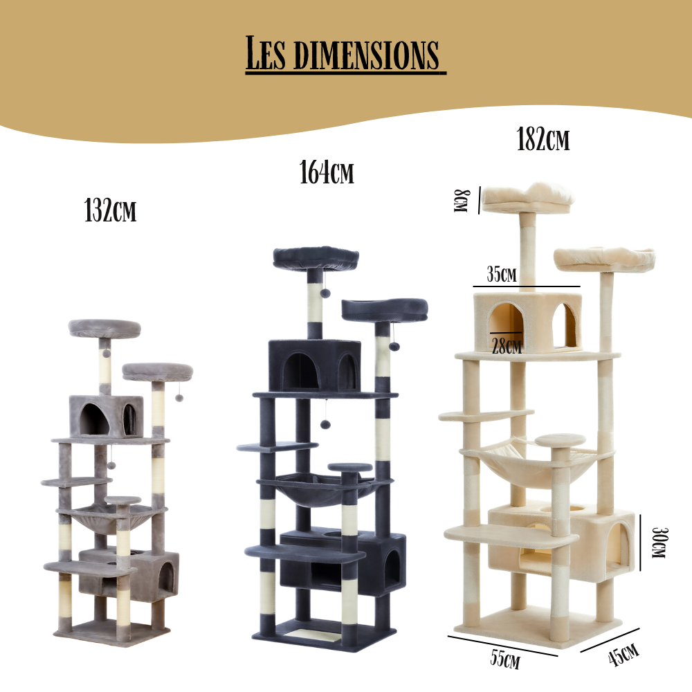 Arbre à chat CatLoft 182 cm multi-niveaux – Condo, hamac et poteaux en sisal – GrandFelin