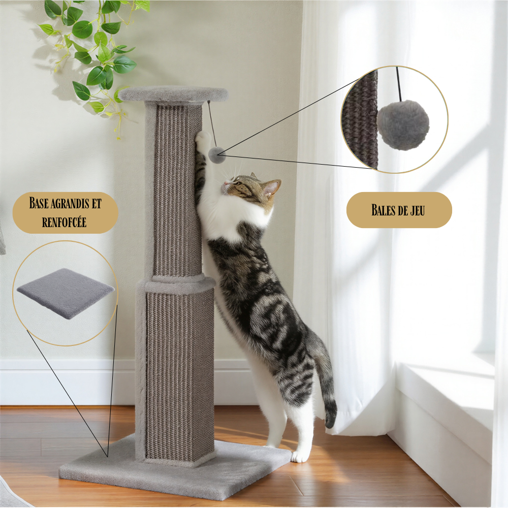 Griffoir en tour 81 cm sisal naturel base large pour chat