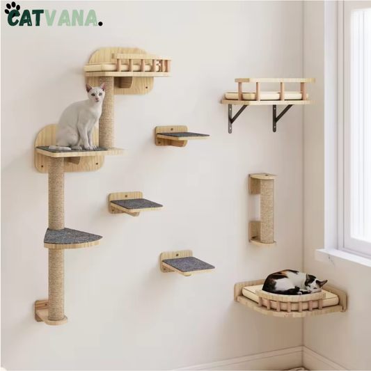 Arbre à Chat Mural - Canyon - Ensemble 7 Pièces en Bois