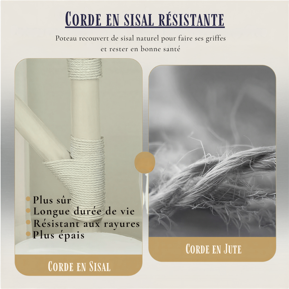 Arbre à chat CatClean 142 cm, panier tressé et griffoir en sisal bois naturel
