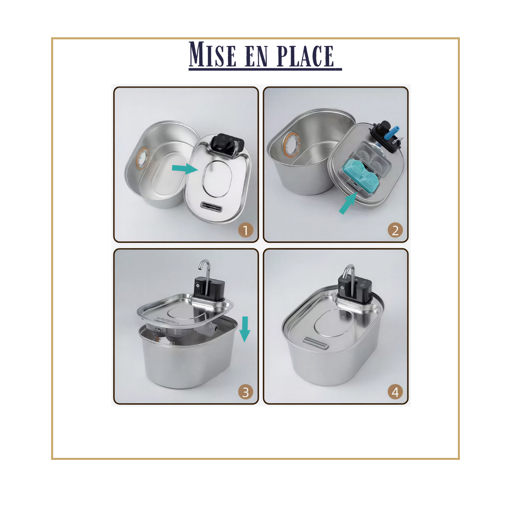 Filtres fontaine à eau pour chat HydraOne 3,2L inox