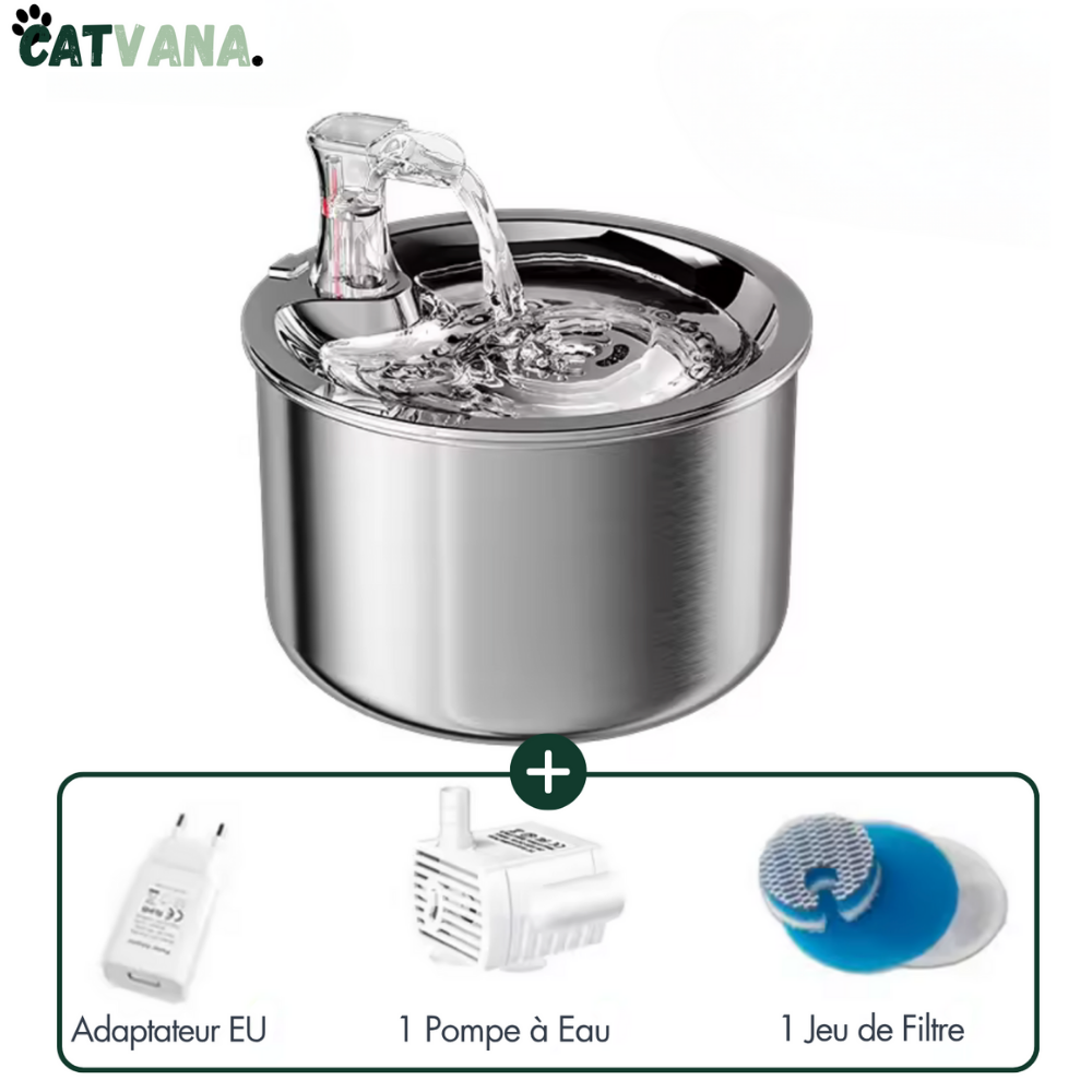 Fontaine à Eau pour Chat HydraLite 2L Inox Filtration Multicouche