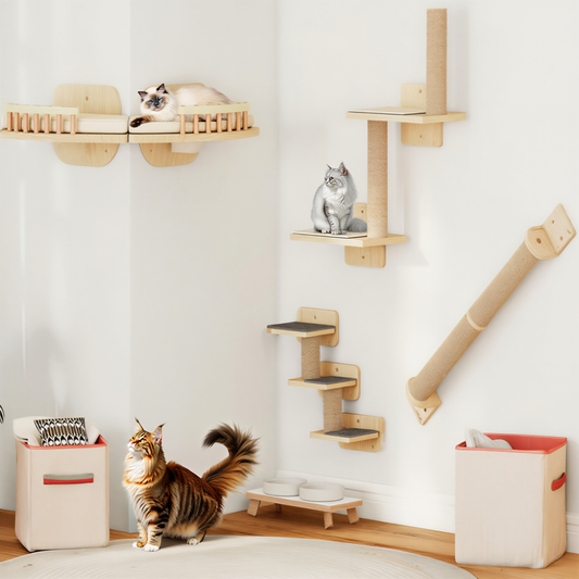 Arbre à chat mural Skyline – 7 pièces en bois avec sisal – GrandFelin