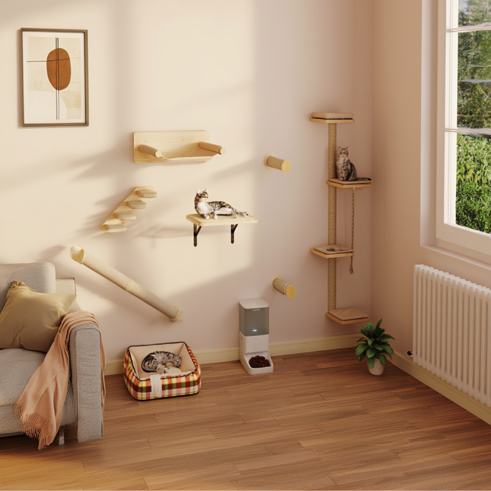 Arbre à chat mural Explorer – Ensemble 7 pièces en bois – GrandFelin