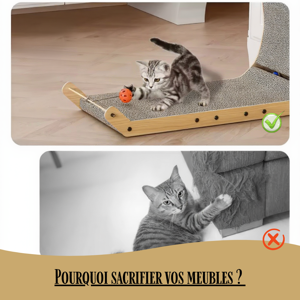 Griffoir en L 3 en 1 carton ondulé et bois pour chat