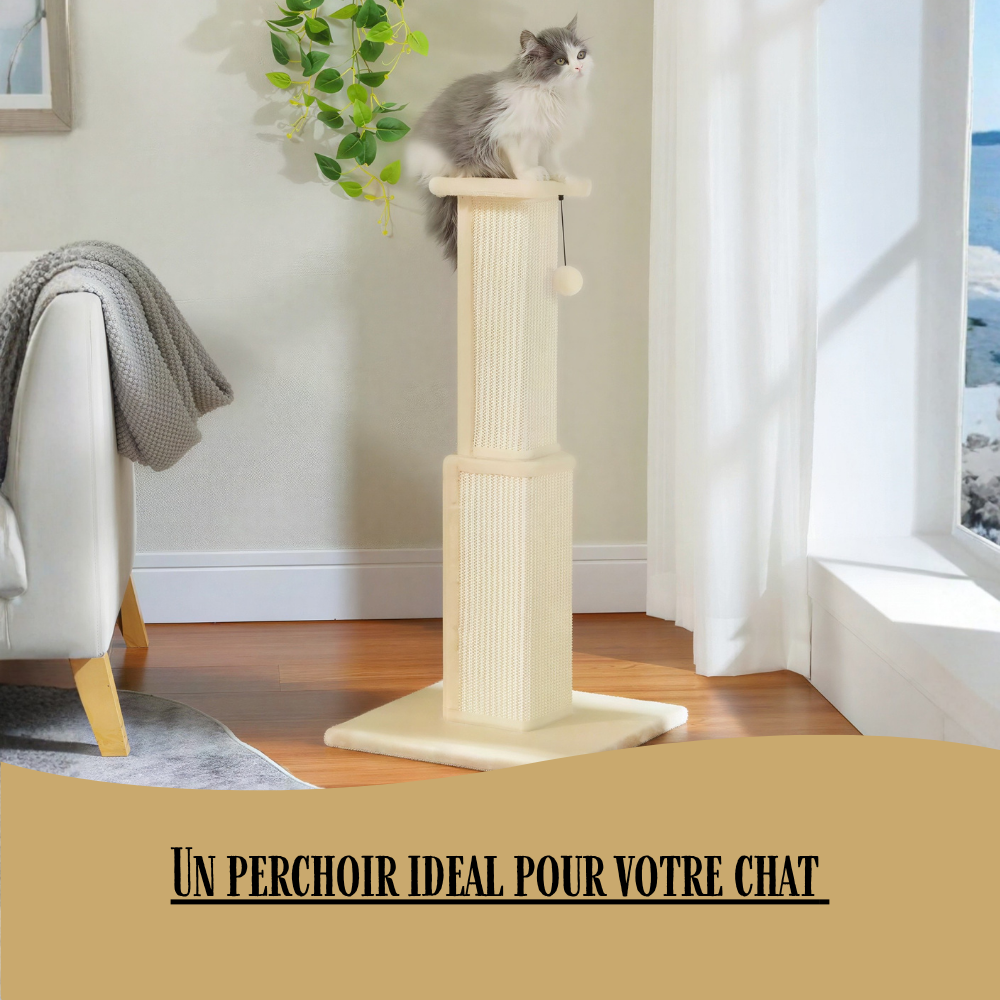 Griffoir en tour 81 cm sisal naturel base large pour chat