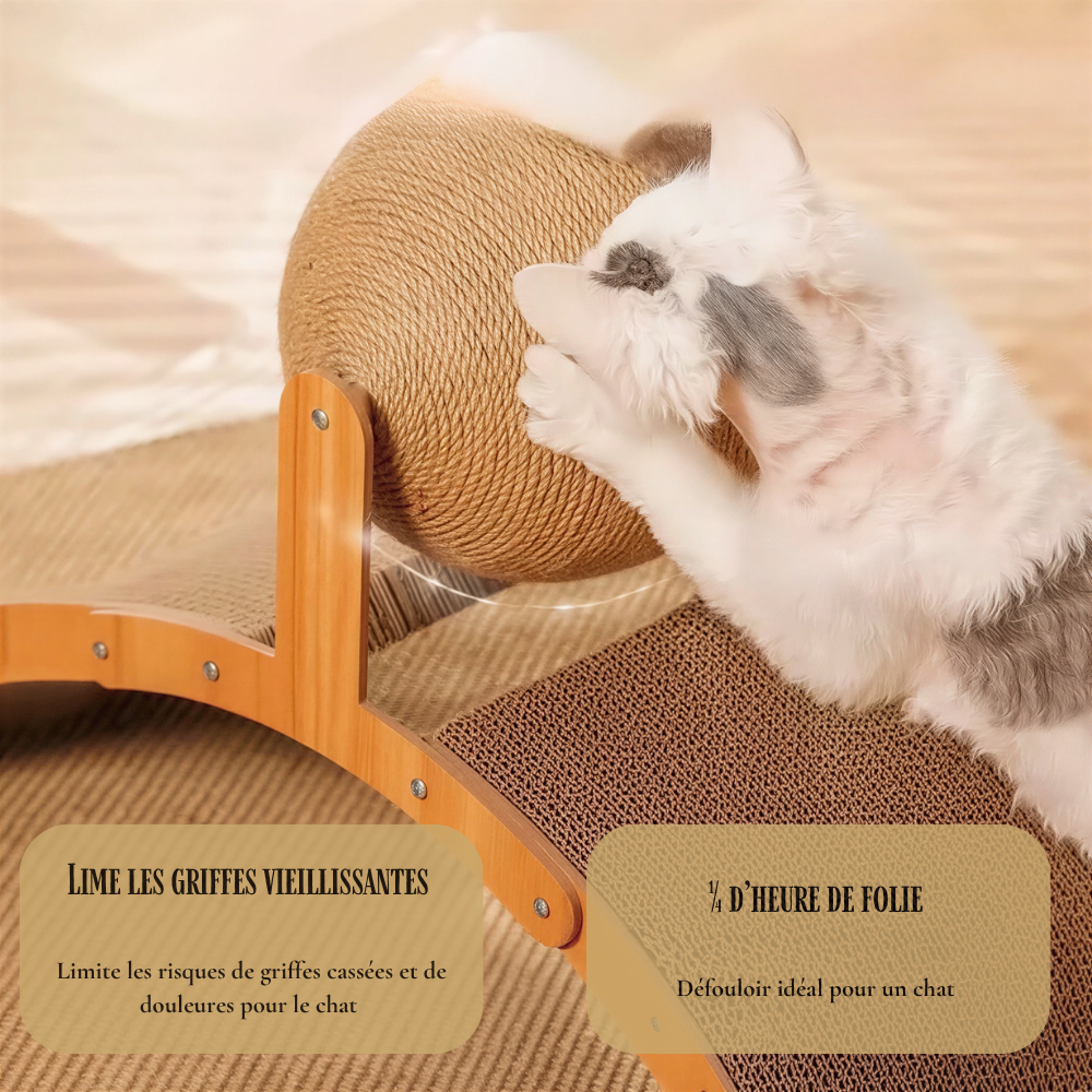 Griffoir à boule 2 en 1 bois et sisal pour chat