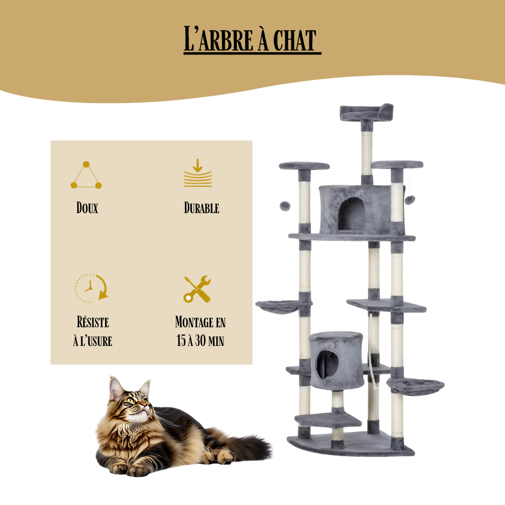 Arbre à chat TreeCat 200 cm multi-niveaux, grottes et hamacs