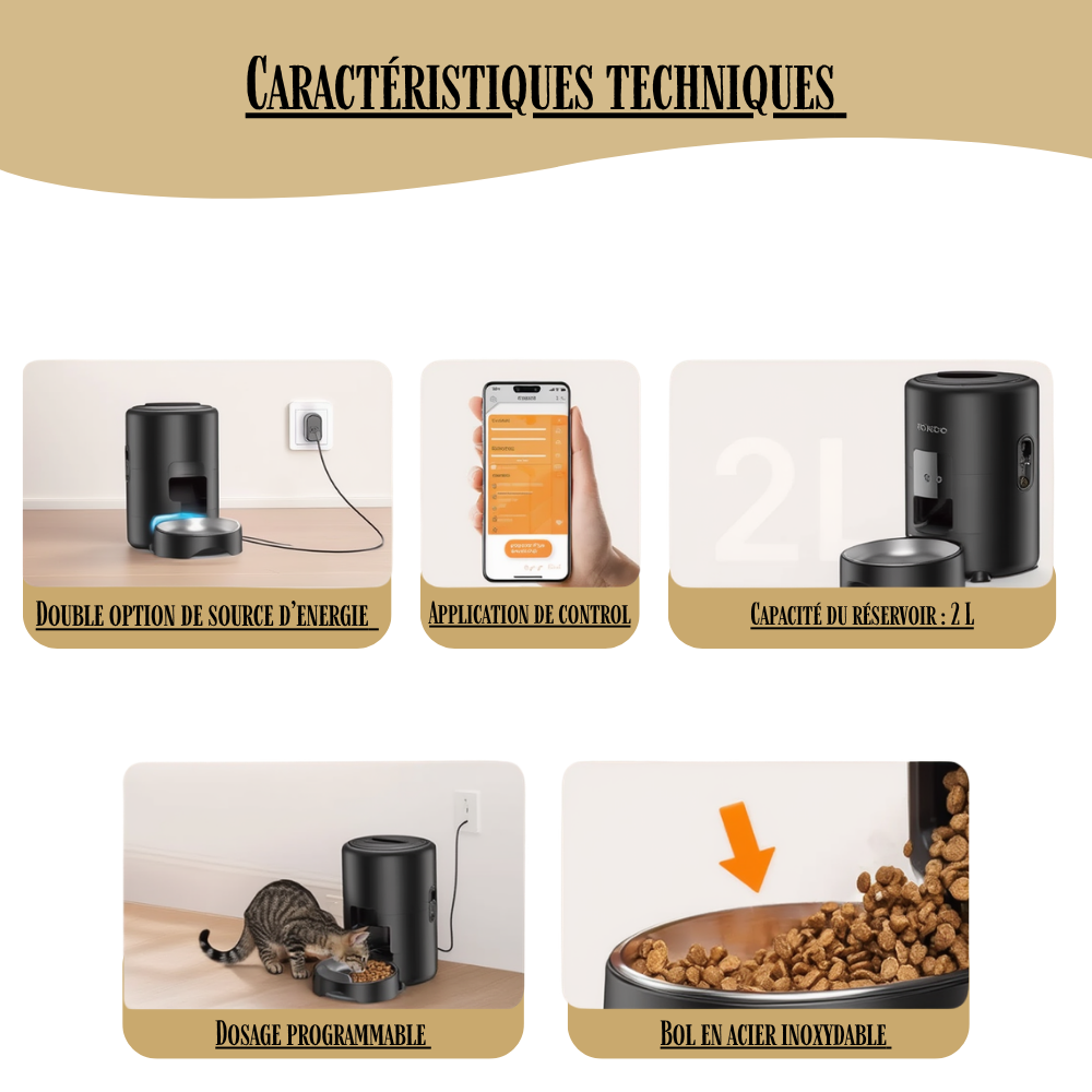 Distributeur automatique de croquettes FeedFlow Air 3L, connecté