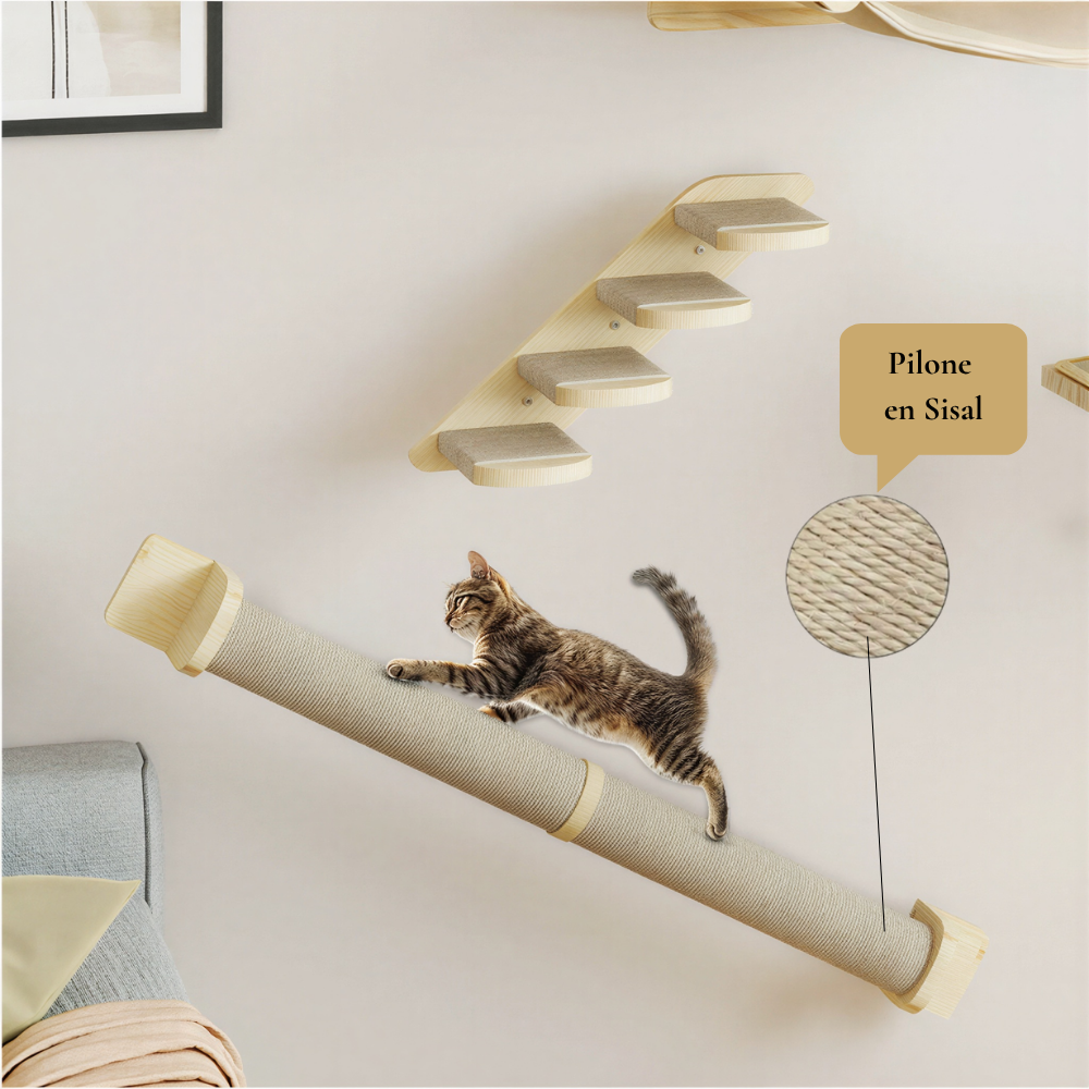 Arbre à chat mural Explorer – Ensemble 7 pièces en bois – GrandFelin