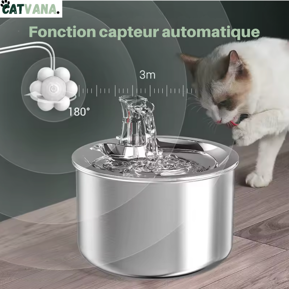 Fontaine à Eau pour Chat HydraLite 2L Inox Filtration Multicouche