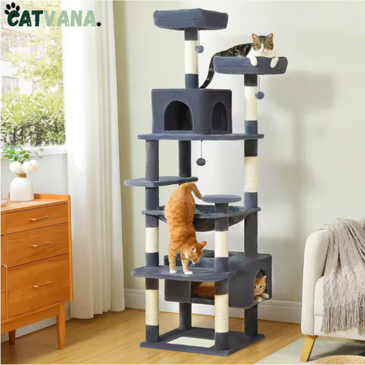 Arbre à Chat - CatLoft - 182 cm Multi-Niveaux avec Condo, Hamac et Poteaux en Sisal
