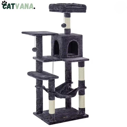 Arbre à Chat - CatApex -143 cm avec Niche, Hamac et Plateforme Rembourrée