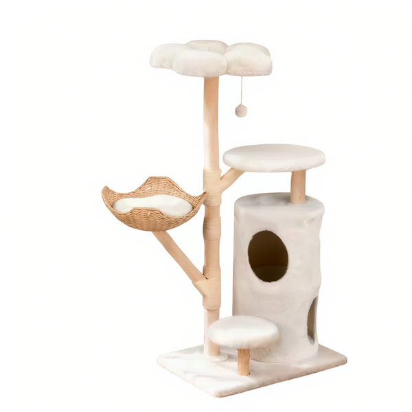 Arbre à chat CatClean 142 cm, panier tressé et griffoir en sisal bois naturel