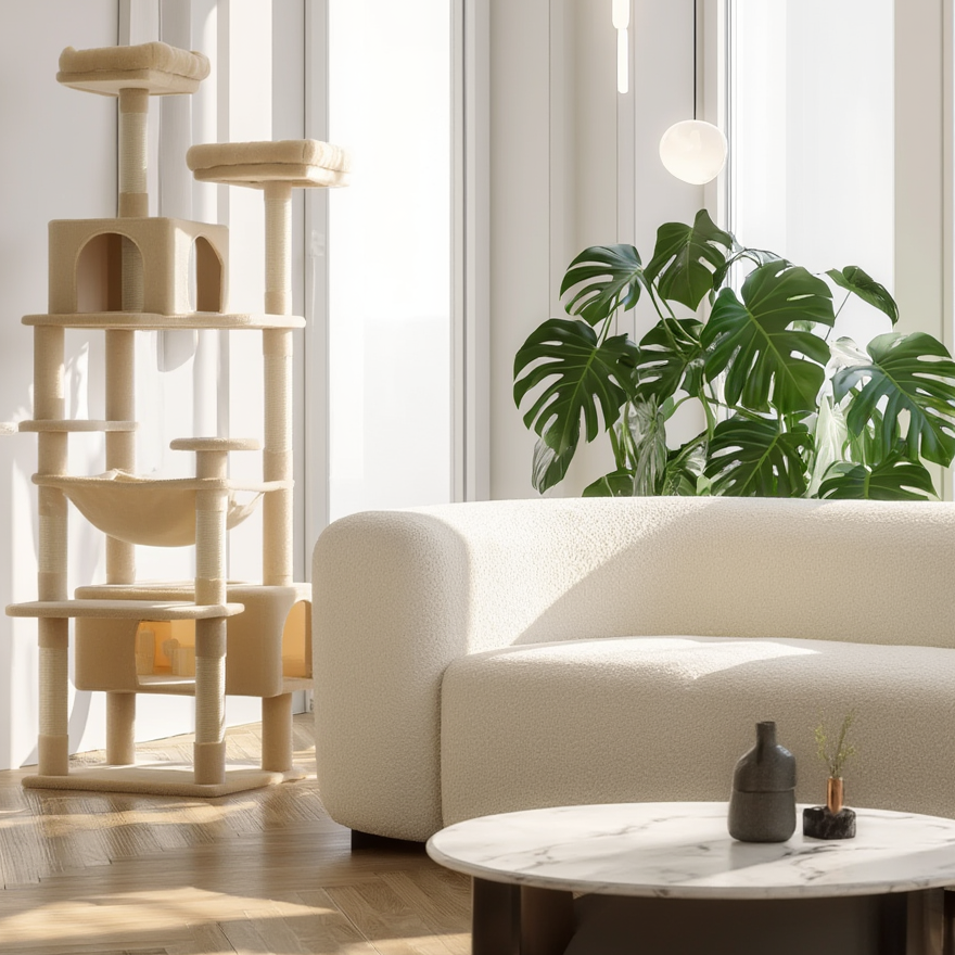 Arbre à chat CatLoft 182 cm multi-niveaux – Condo, hamac et poteaux en sisal – GrandFelin