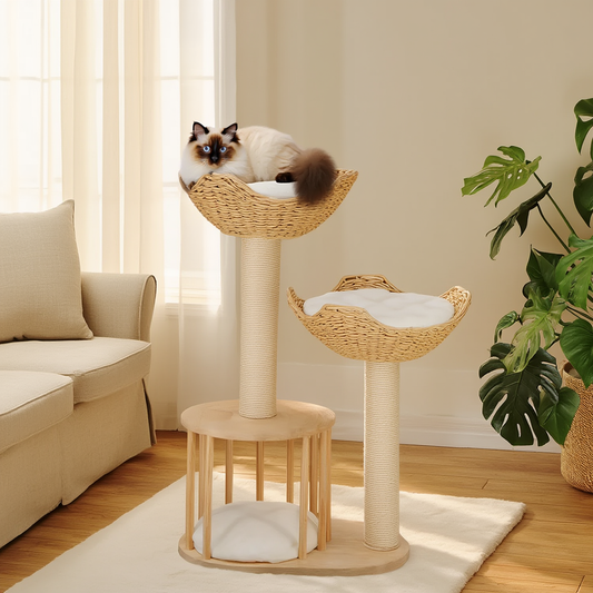 Arbre à chat AuraCat 99 cm, paniers tressés et poteaux en sisal