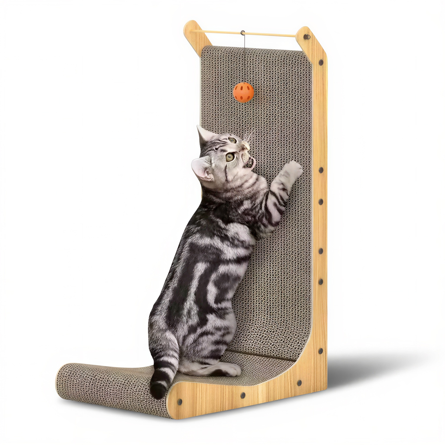 Griffoir en L 3 en 1 carton ondulé et bois pour chat