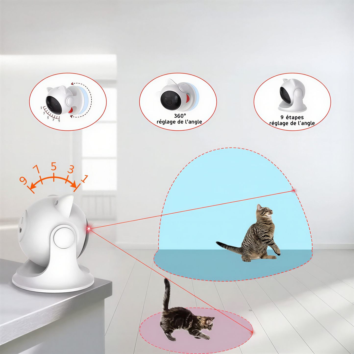 Jouet laser automatique pour chat LaserTrack, Rotation 360° rechargeable USB
