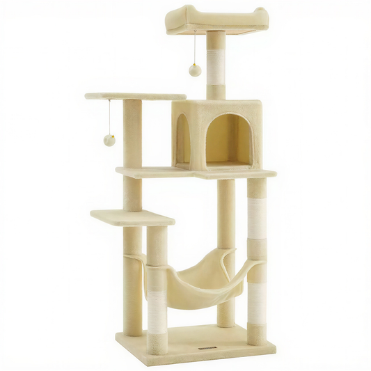 Arbre à chat CatApex 143 cm – Niche, hamac et plateforme rembourrée – GrandFelin