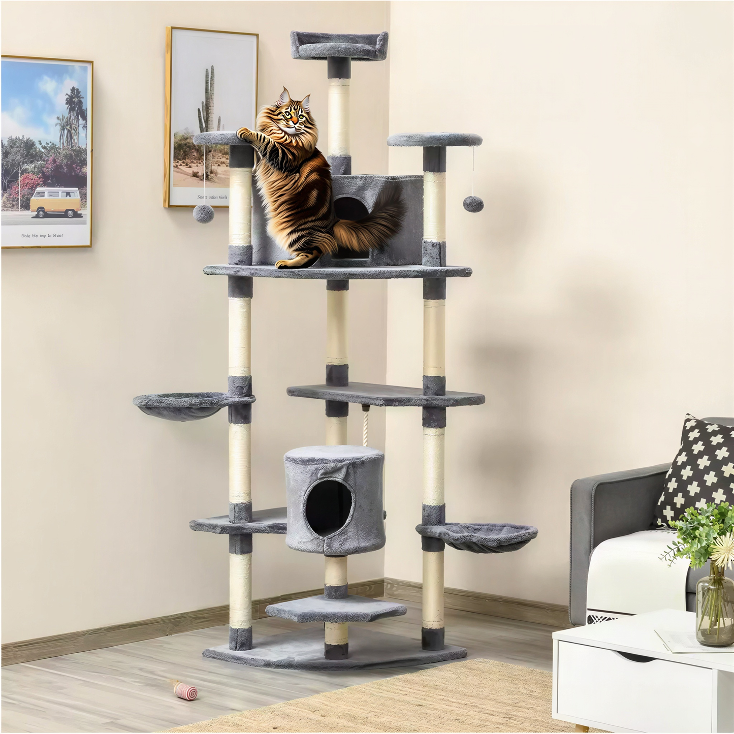 Arbre à chat TreeCat 200 cm multi-niveaux, grottes et hamacs