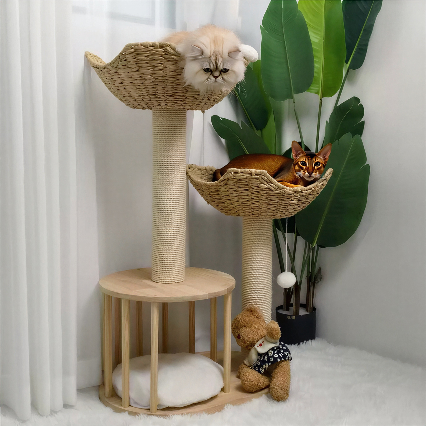 Arbre à chat AuraCat 99 cm, paniers tressés et poteaux en sisal