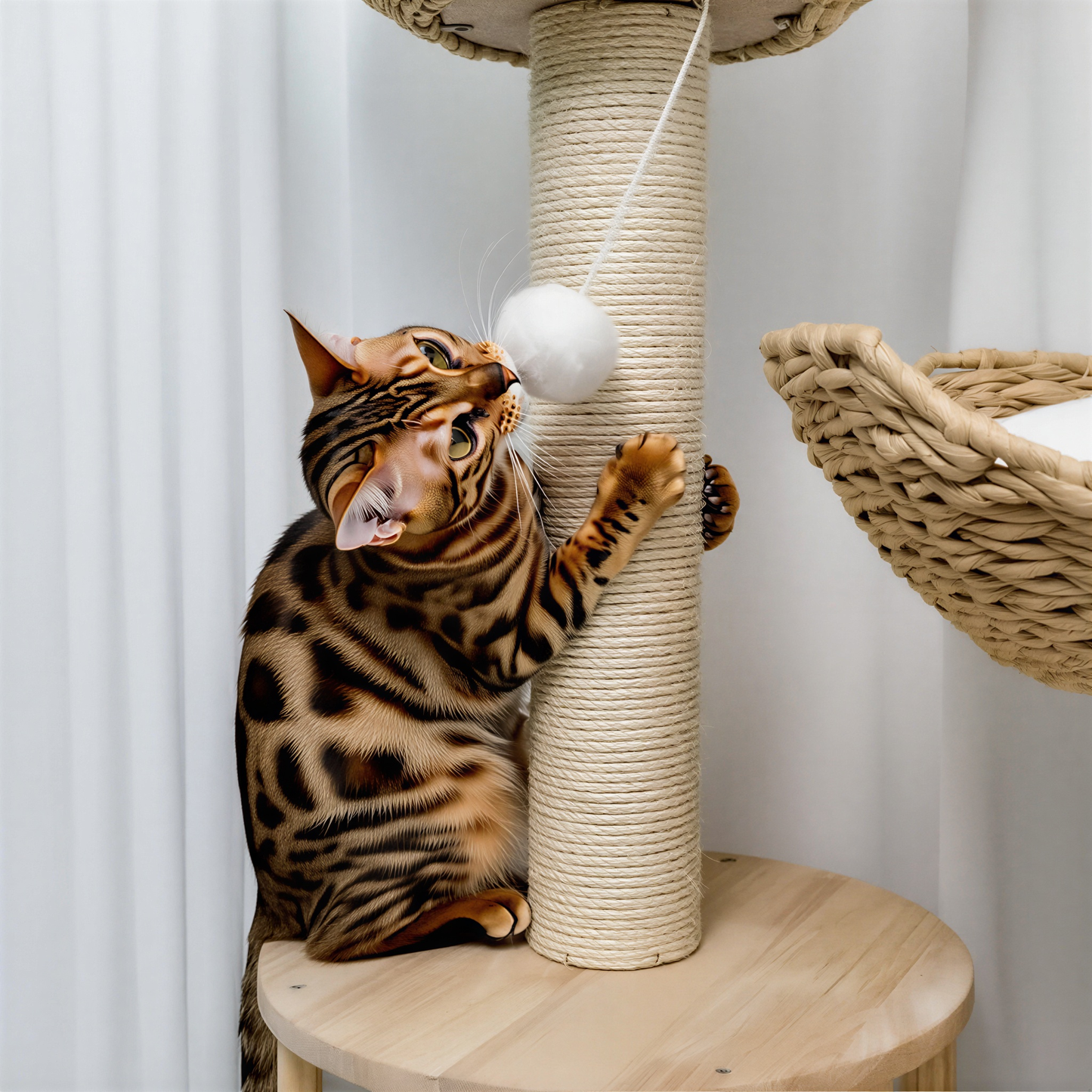 Arbre à chat AuraCat 99 cm, paniers tressés et poteaux en sisal