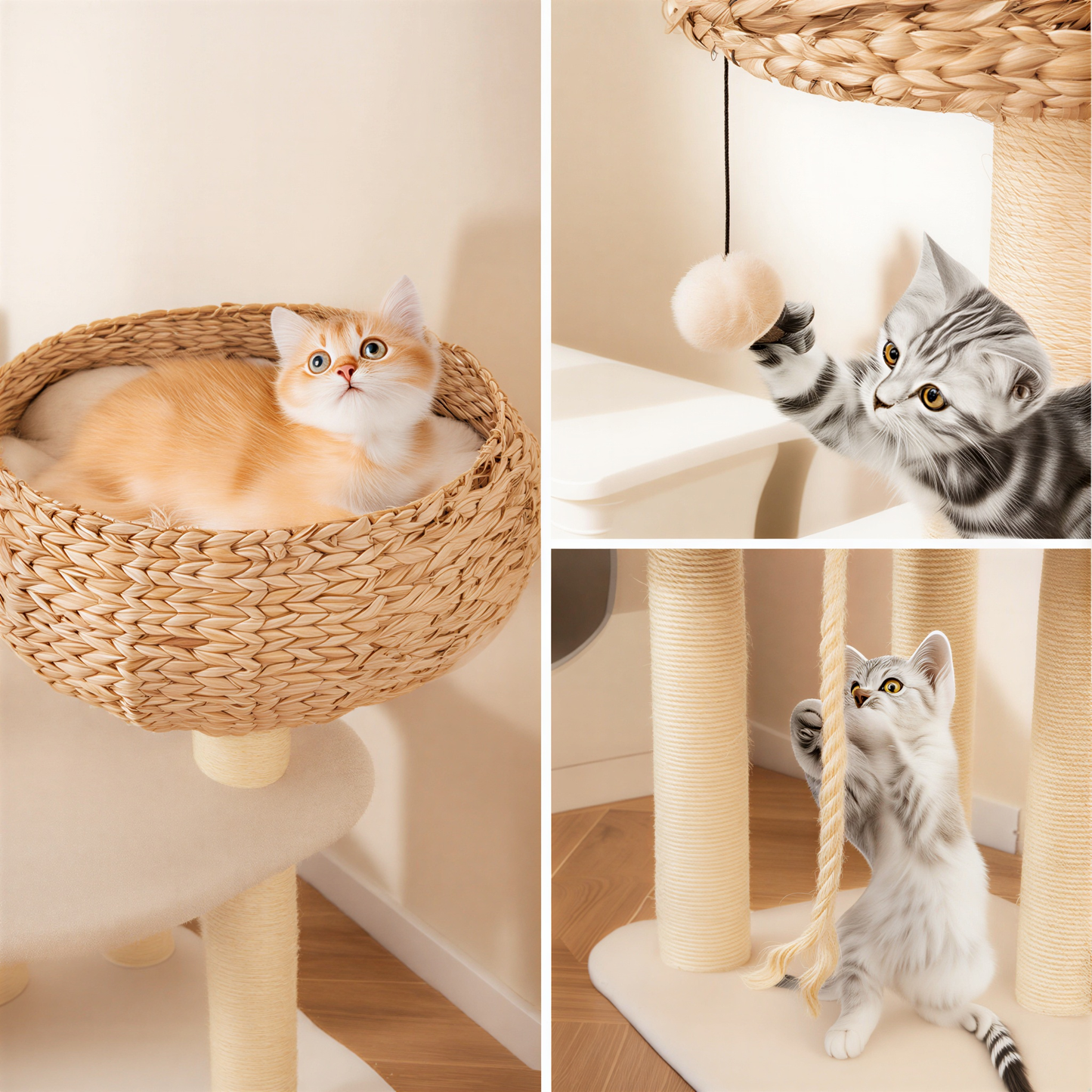 Arbre à chat rotin blanc | Sansa
