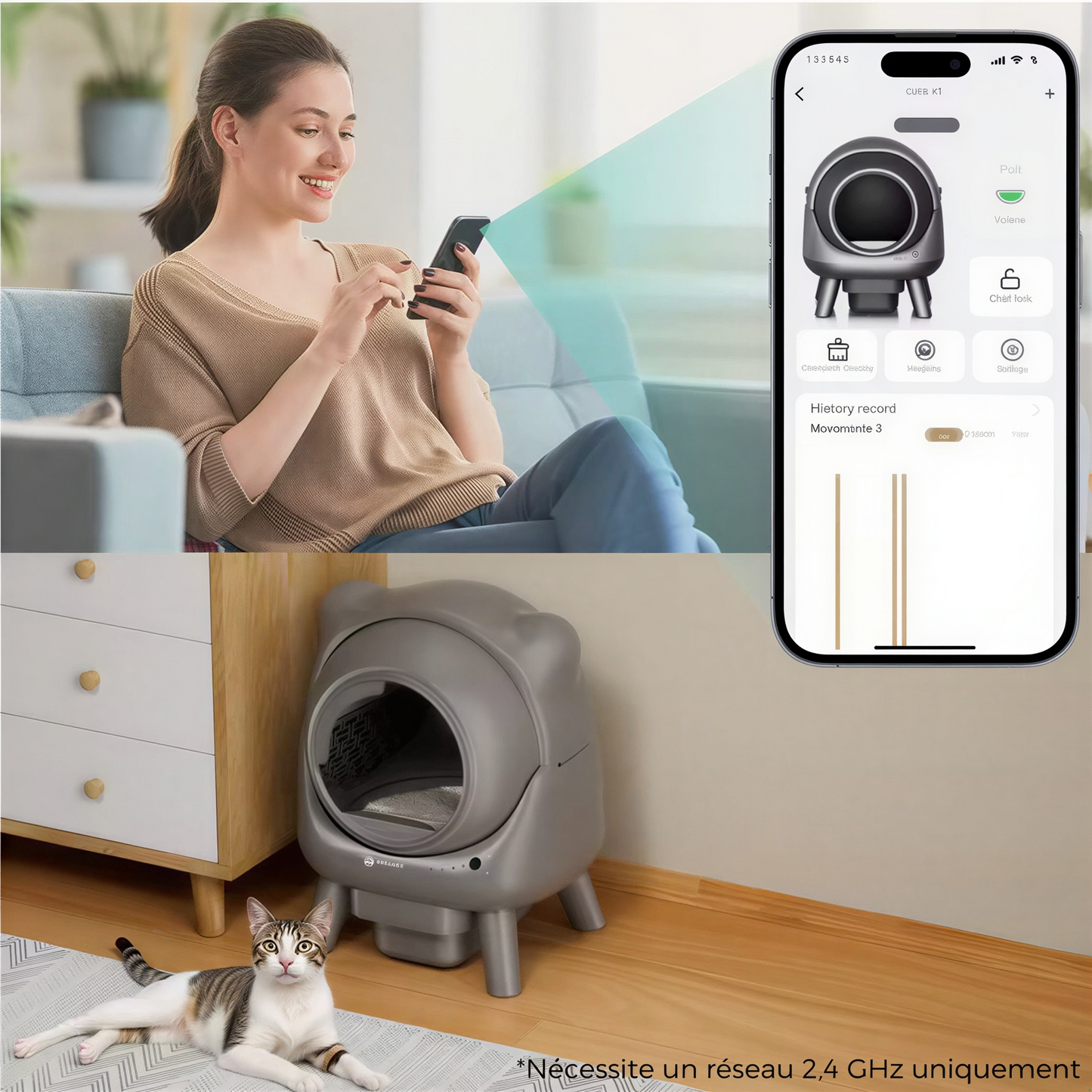 Litière autonettoyante pour chat Smart Litter connectée WiFi noir – GrandFelin